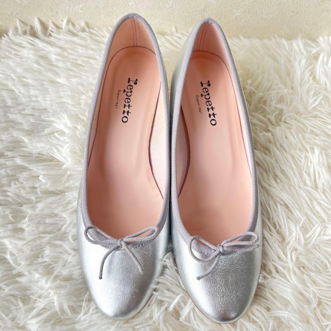 未使用級　repetto レペット パンプス バレエシューズ ヒール シルバー
