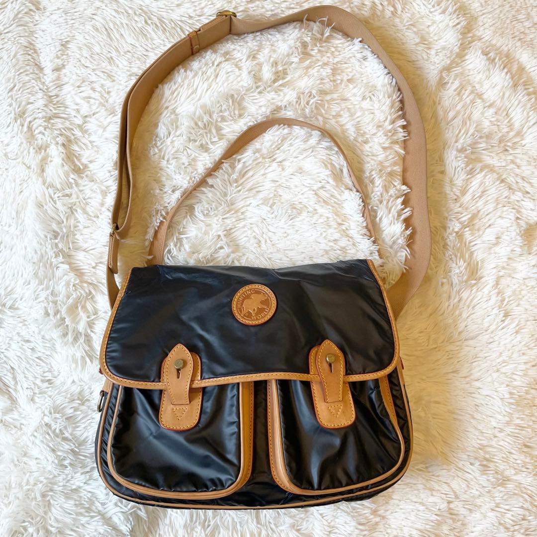 良品★ ハンティングワールド メッセンジャーバッグ バチュークロス ネイビー