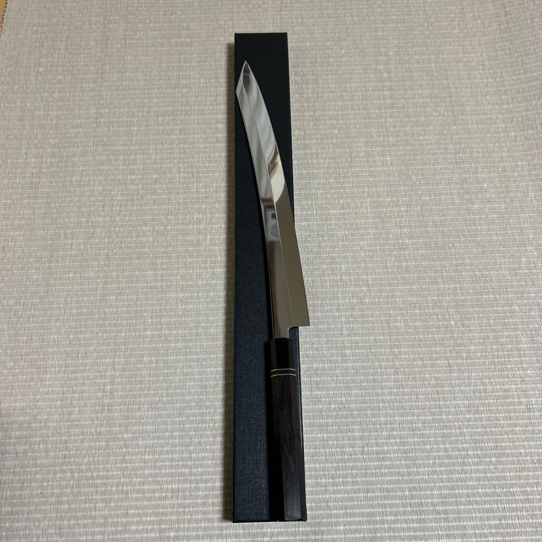 切り付け　尺二　V金10号　本焼　柳刃　包丁　和包丁　鏡面　黒檀黒水牛八角柄
