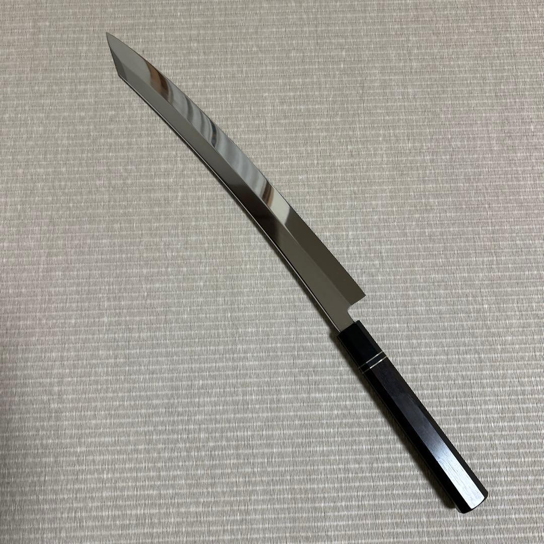 切り付け　尺二　V金10号　本焼　柳刃　包丁　和包丁　鏡面　黒檀黒水牛八角柄