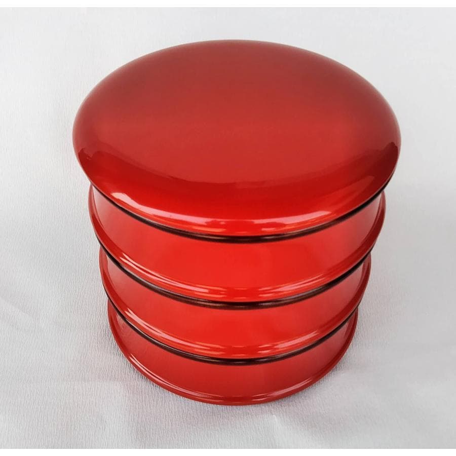 国産 木製 重箱 おせち 本漆塗 つづみ型 丸三段重 6寸18cm 朱塗内すり漆