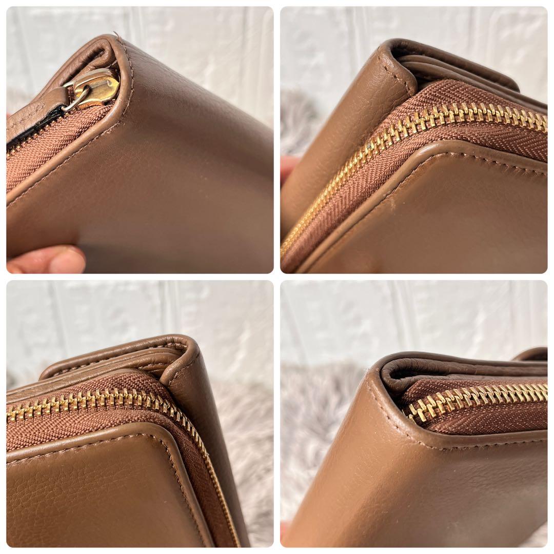 GUCCI 大容量　長財布　ラウンドファスナー　シボレザー　ブラウン　メンズ