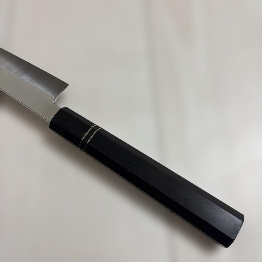 新品　ステン本焼V金10号　切付　鬼反り包丁360mm 高級黒檀八角柄