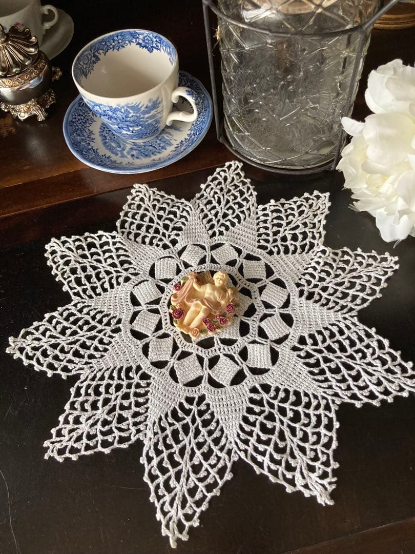 海外店ジャグカバー★レースドイリー10星形スカラップ&天使と薔薇マグネット新品