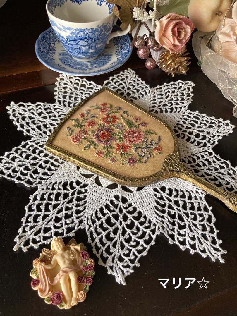 海外店ジャグカバー★レースドイリー10星形スカラップ&天使と薔薇マグネット新品