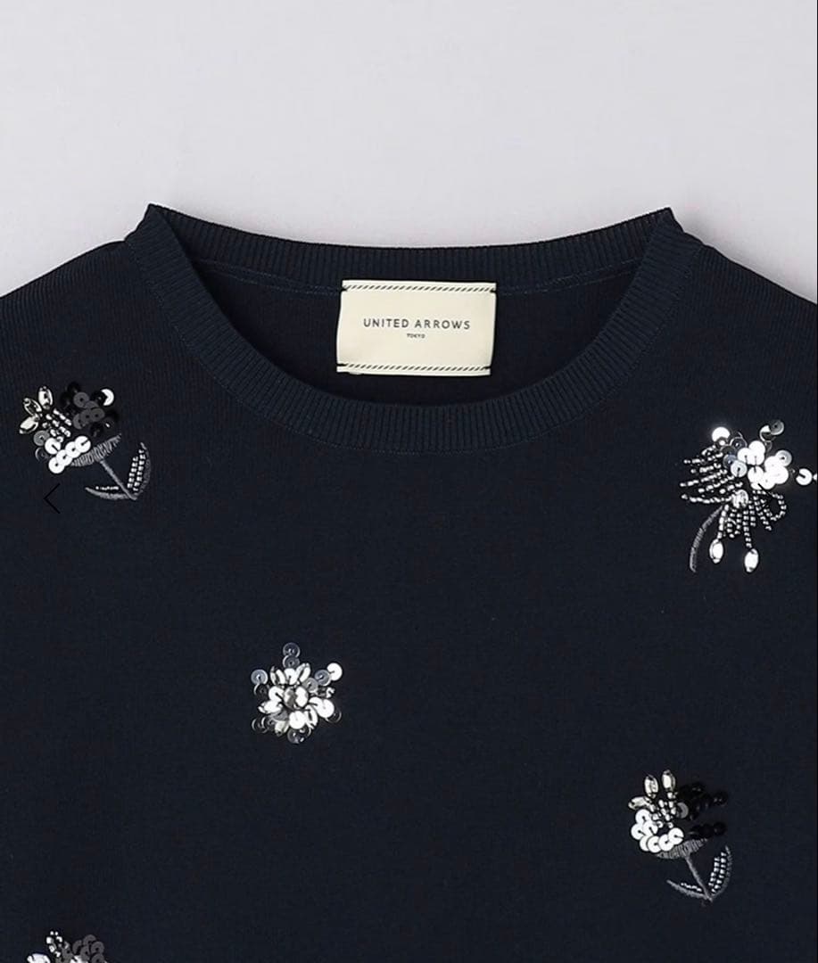 UNITED ARROWSフラワー ビジュー ロングスリーブ ニット