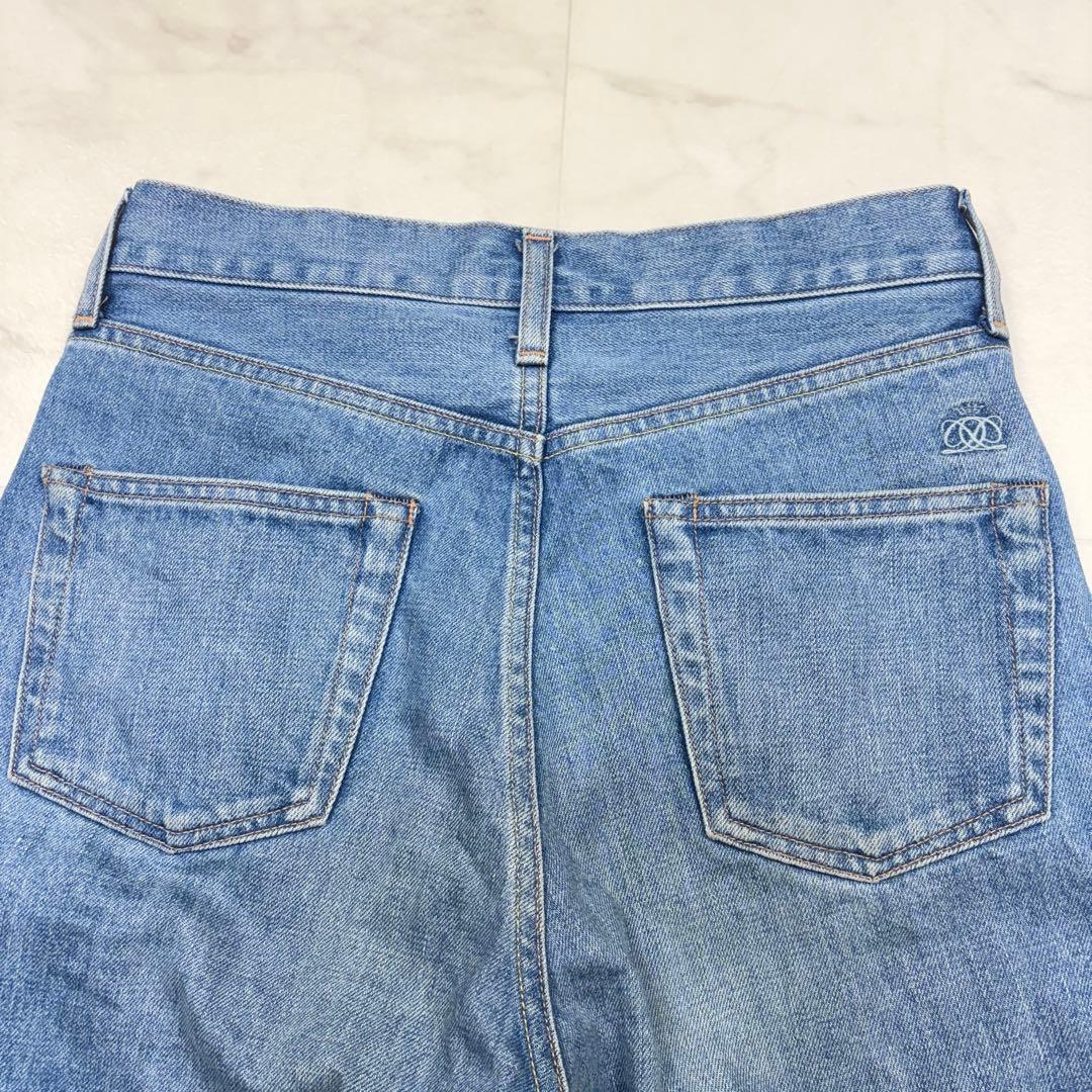 ドゥロワー　ワイドデニムパンツ　日本製　34 セルビッチ　ロゴ刺繍　青　ジーパン