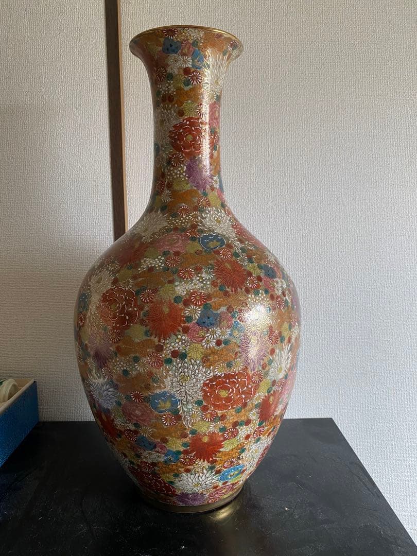 丸十　◯十　薩摩焼　薩摩藩　マーク　色絵金襴手花詰 花瓶　骨董　大変希少