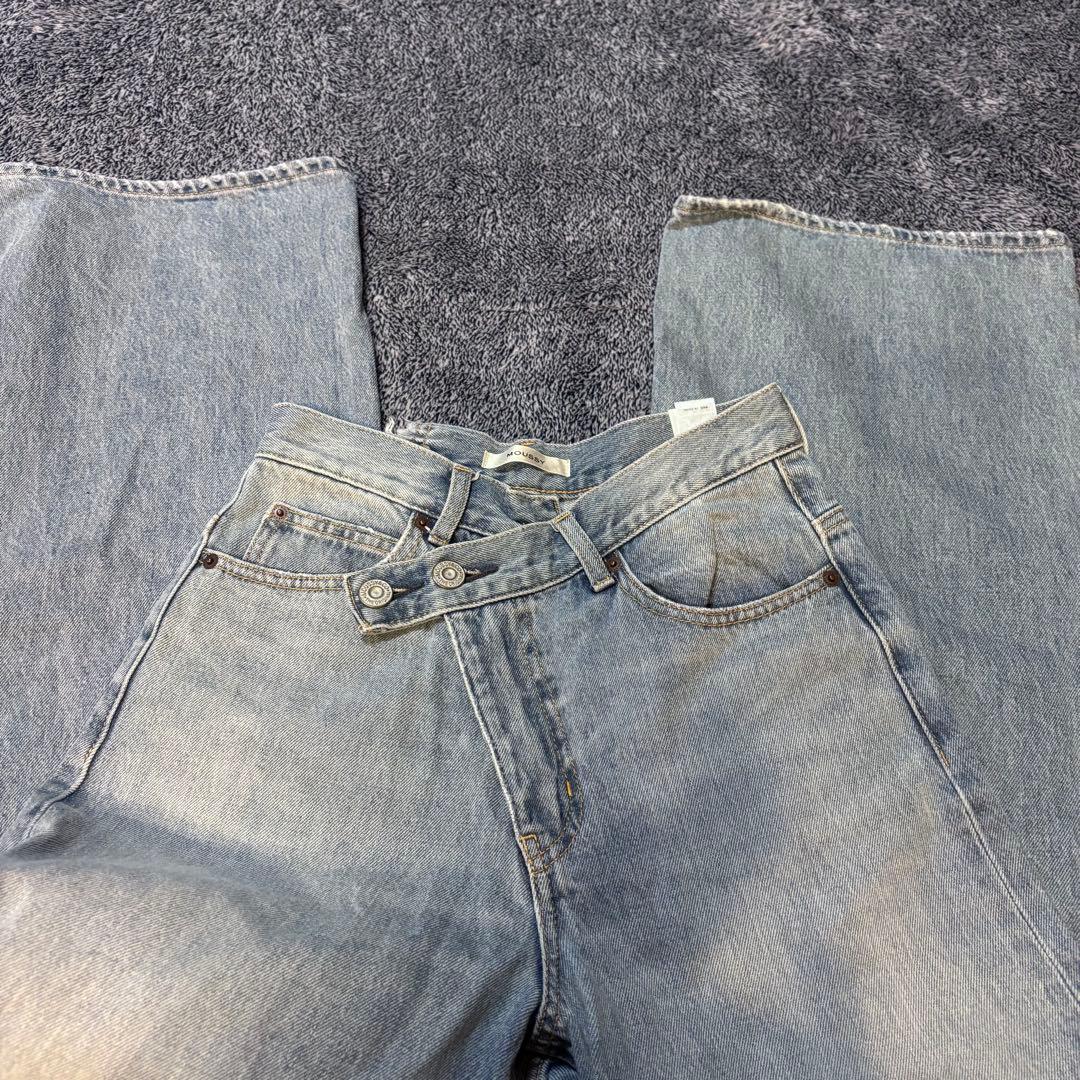 MOUSSY CROSS WAIST WIDE STRAIGHT デニムパンツ