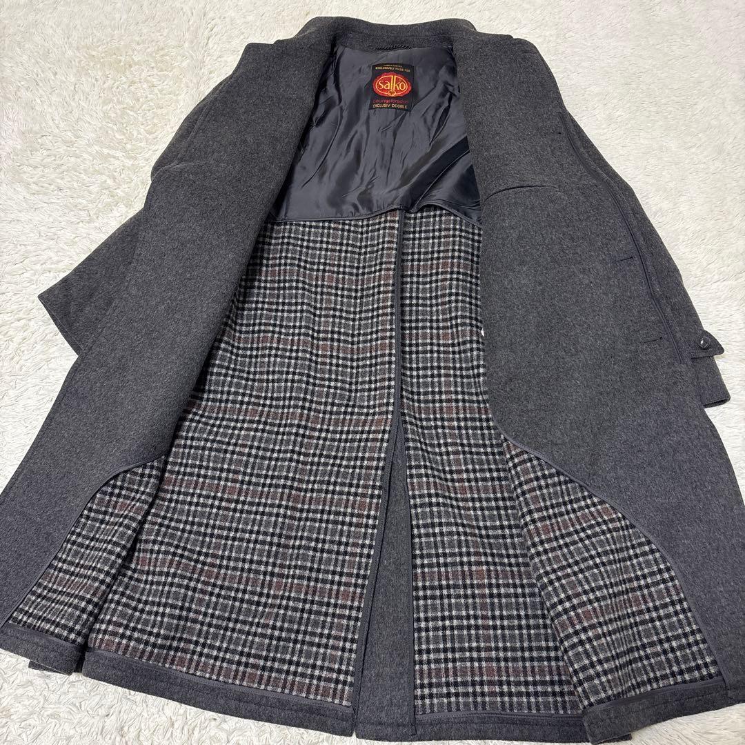 美品【レアカラー】salko ローデンコートXL　灰　膝下　くるみB 裏チェック