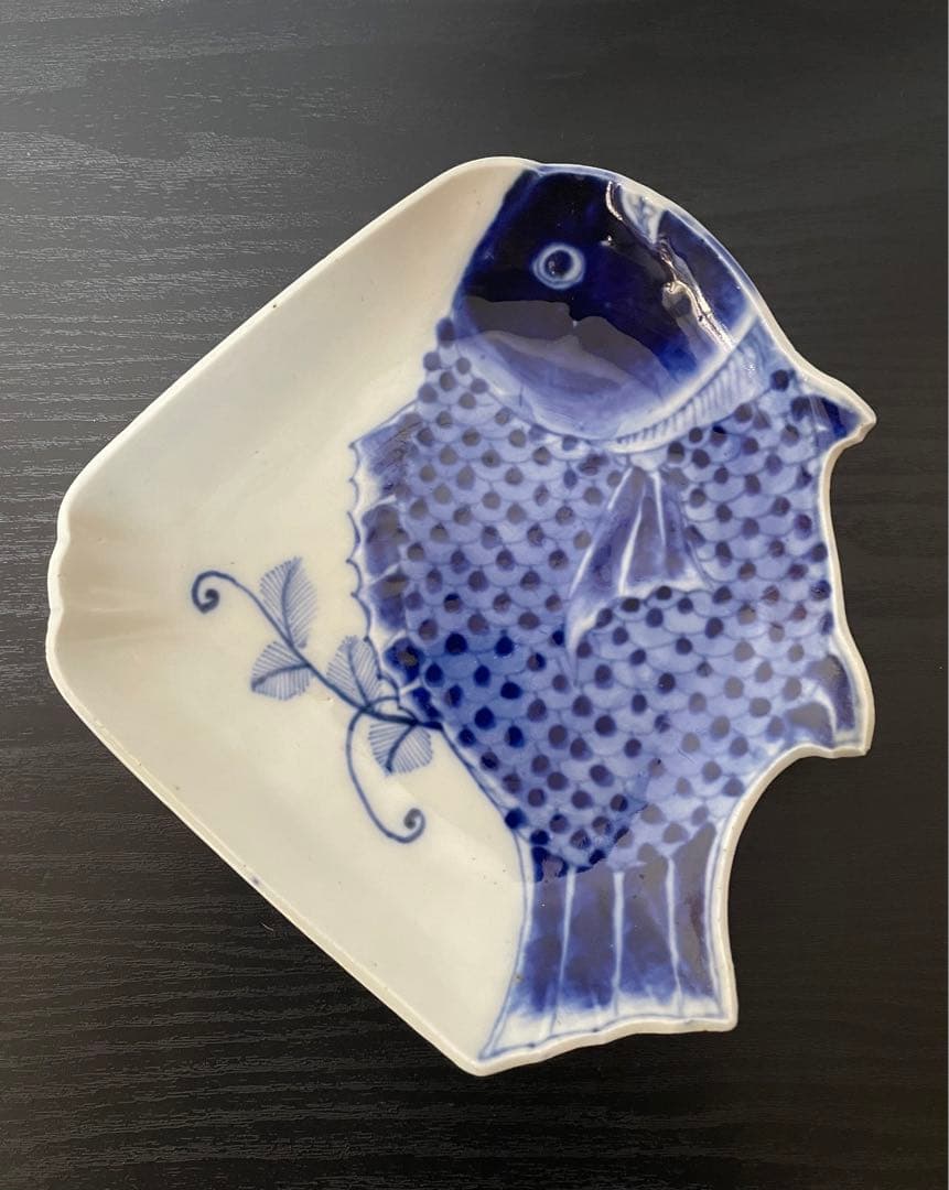 珍品　貴重品　古伊万里染付　変形平皿　美品　飾り皿　めで鯛皿　アンティーク