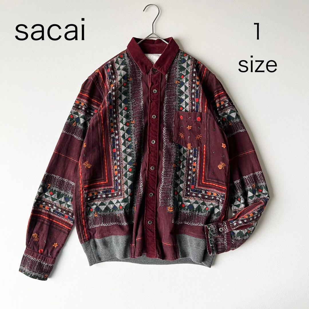 3203【美品】サカイ　コーデュロイシャツ ブルゾン　総柄　民族柄　S