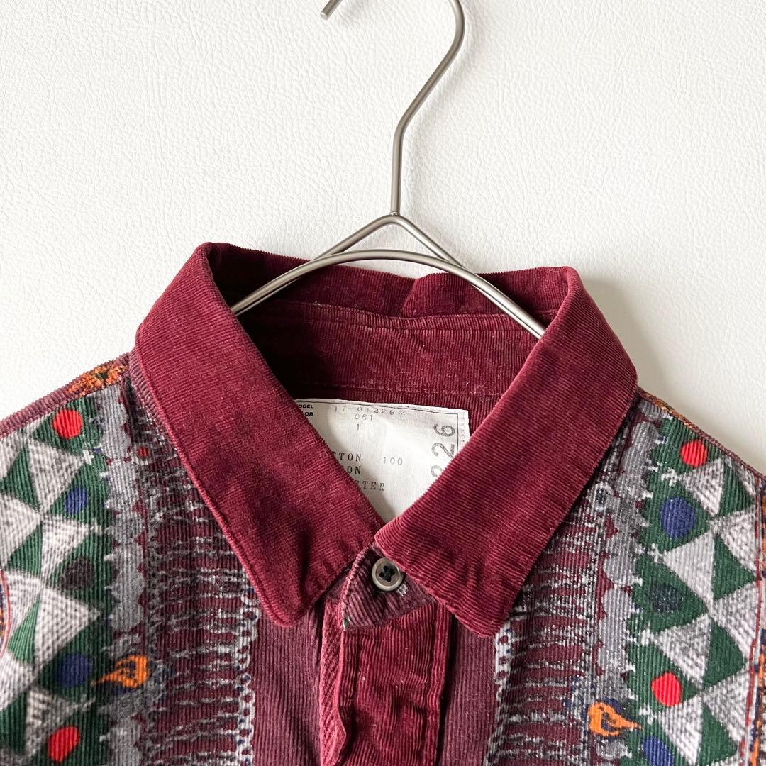 3203【美品】サカイ　コーデュロイシャツ ブルゾン　総柄　民族柄　S