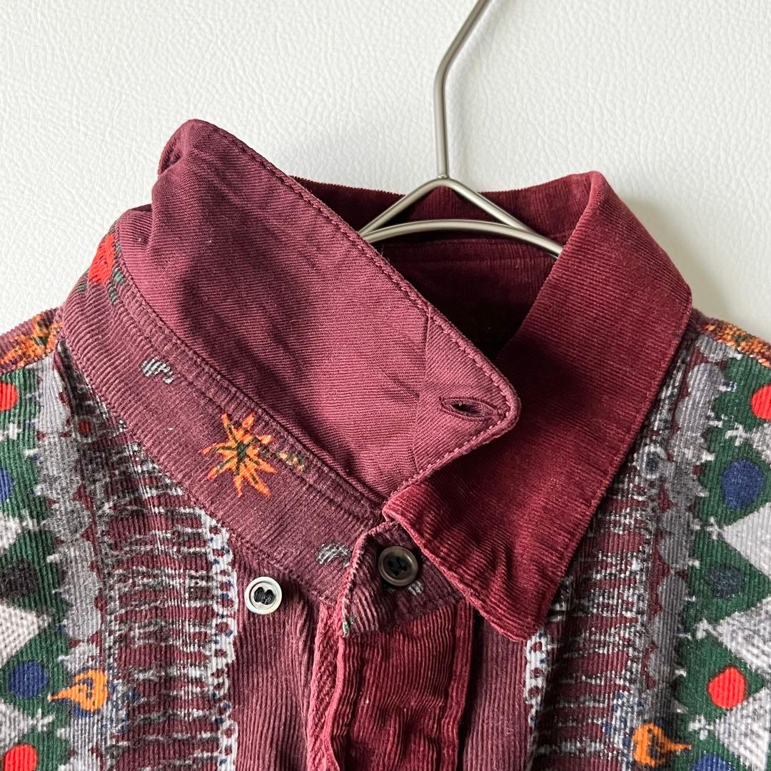 3203【美品】サカイ　コーデュロイシャツ ブルゾン　総柄　民族柄　S