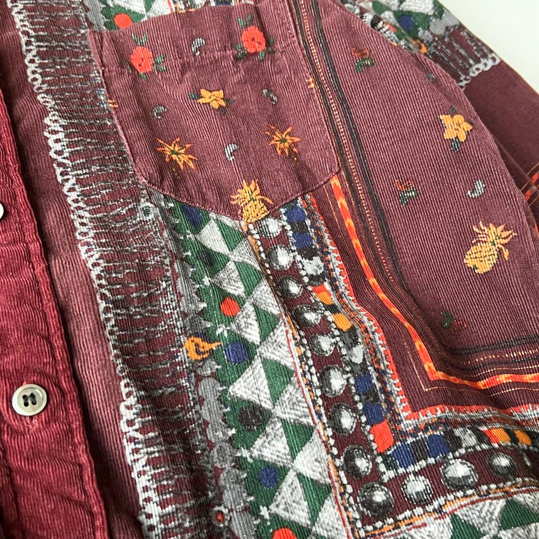 3203【美品】サカイ　コーデュロイシャツ ブルゾン　総柄　民族柄　S