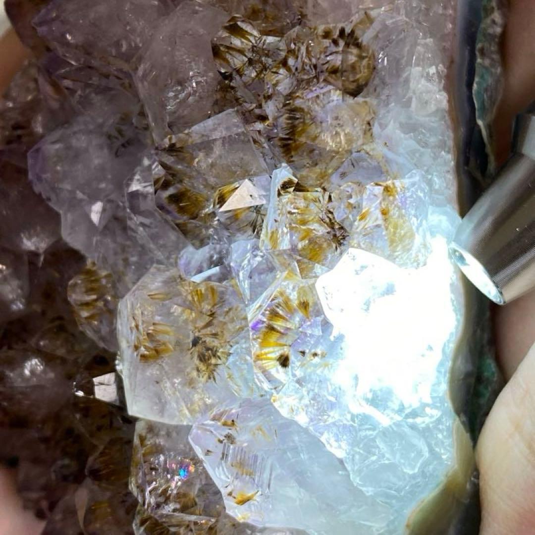 ② カコクセナイト アメジスト タイチンルチル 天然石 クラスター 原石