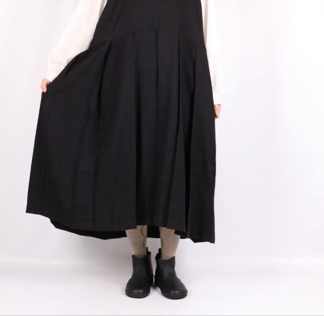 【SOIL】コットンウールツイルVネックプリーツドレス　黒サイズ2 新品タグ付