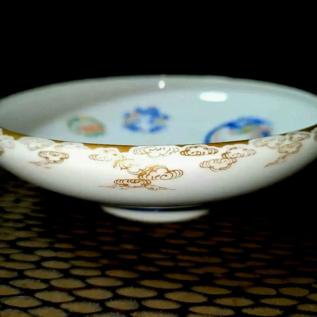 深川製磁　希少　オールド深川　染錦花丸紋　高台鉢　菓子鉢　盛り鉢