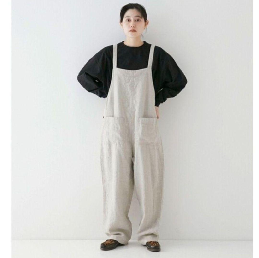 nest Robe ブラックリネン起毛オーバーオール
