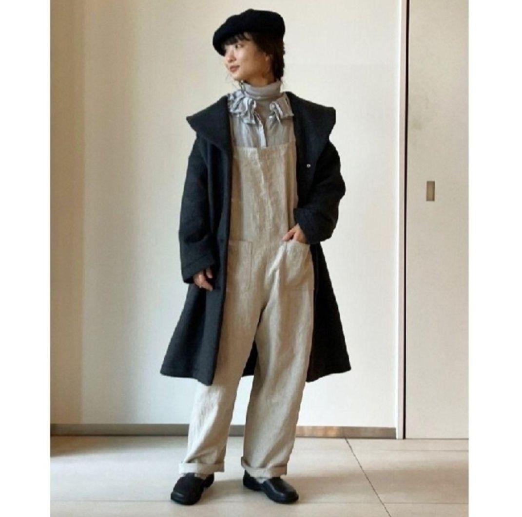 nest Robe ブラックリネン起毛オーバーオール
