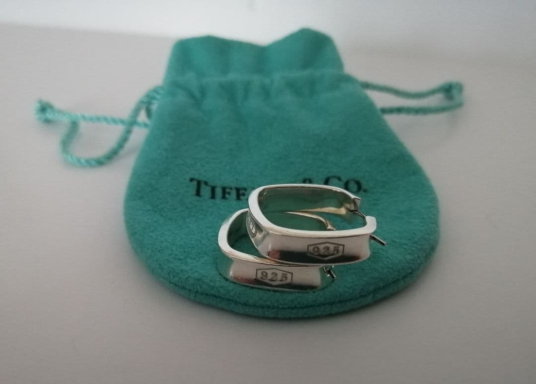 ☆鑑定済み☆ティファニー　スクエア　クッション　フープ　ピアス　シルバー