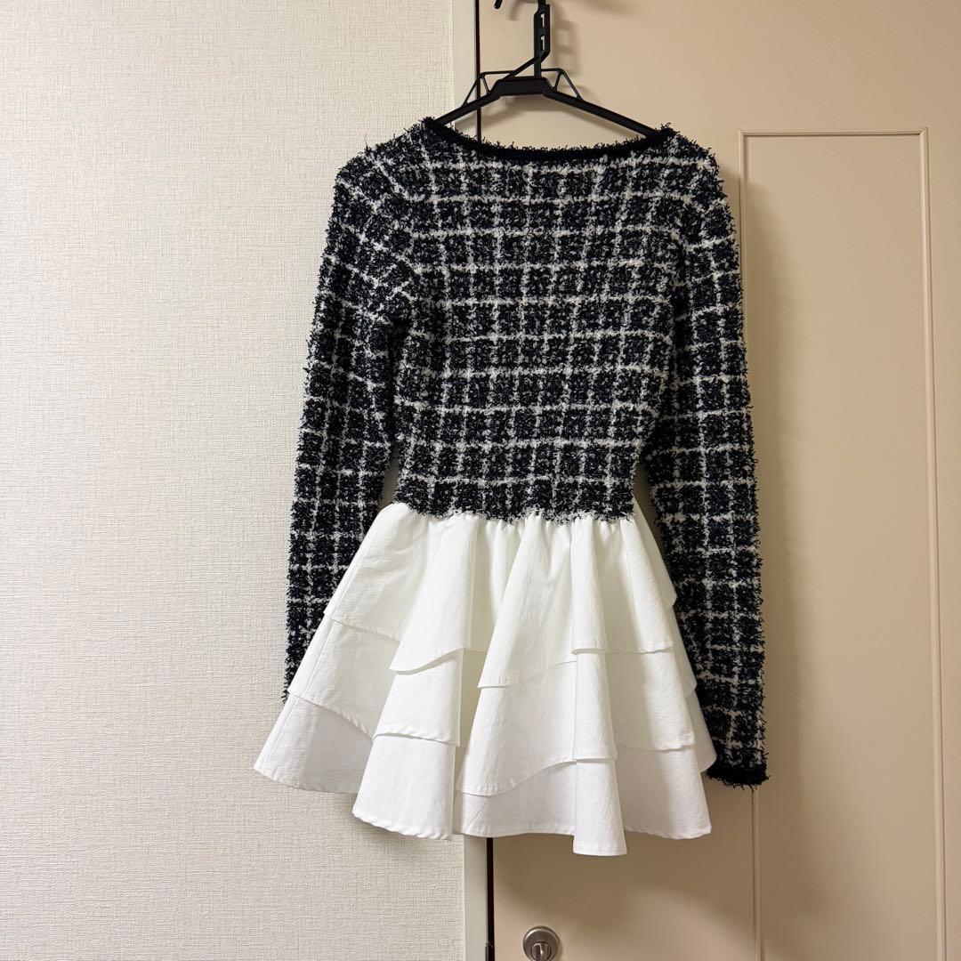 【美品】Darich ダーリッチ ボリュームフリルツイードニットワンピース