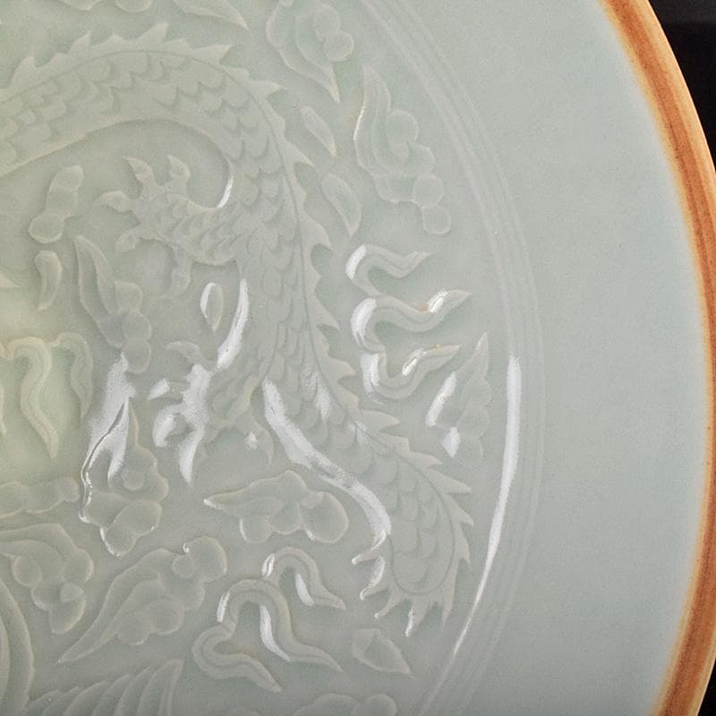 中国　影青　青白釉　陽刻　鳳凰雲龍文　鉢　2点　時代箱付　C　R7794