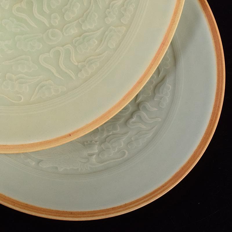 中国　影青　青白釉　陽刻　鳳凰雲龍文　鉢　2点　時代箱付　C　R7794