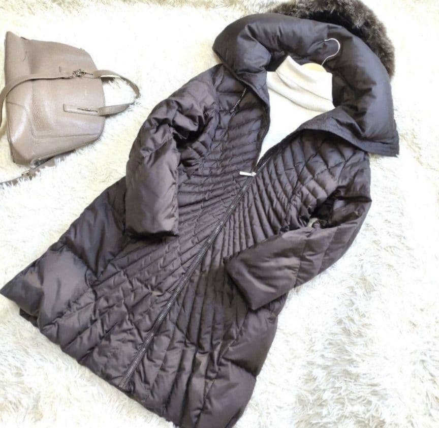 BALMAIN Lサイズ ダウンコート リアルファー 大きいサイズ フード 茶