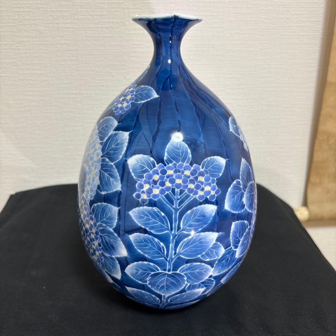 藤井朱明 壺 飾り壺 花器 日展人気作家 有田焼 紫陽花花瓶