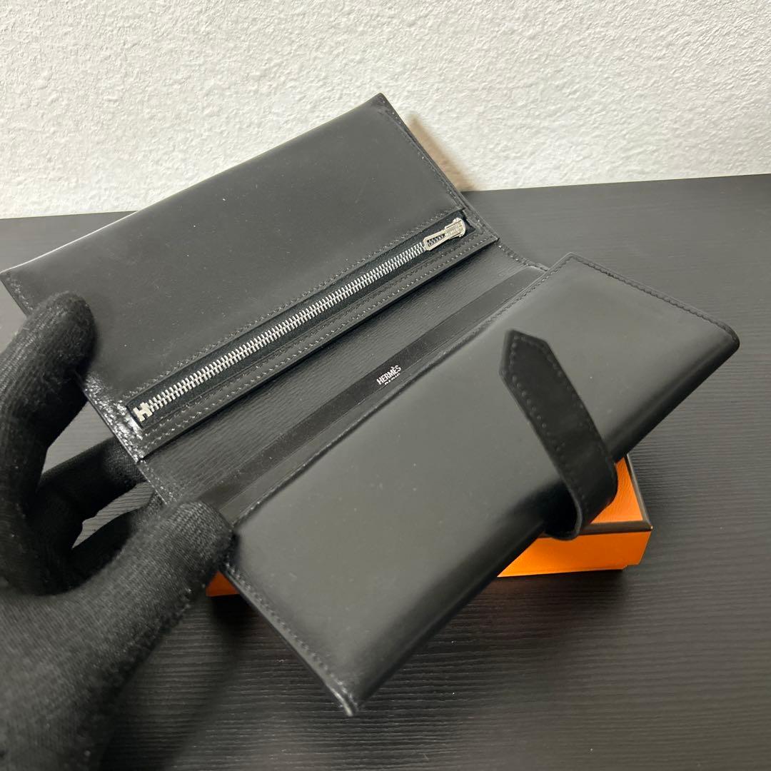 美品 HERMES エルメス ベアンスフレ ボックスカーフ 長財布 メンズ