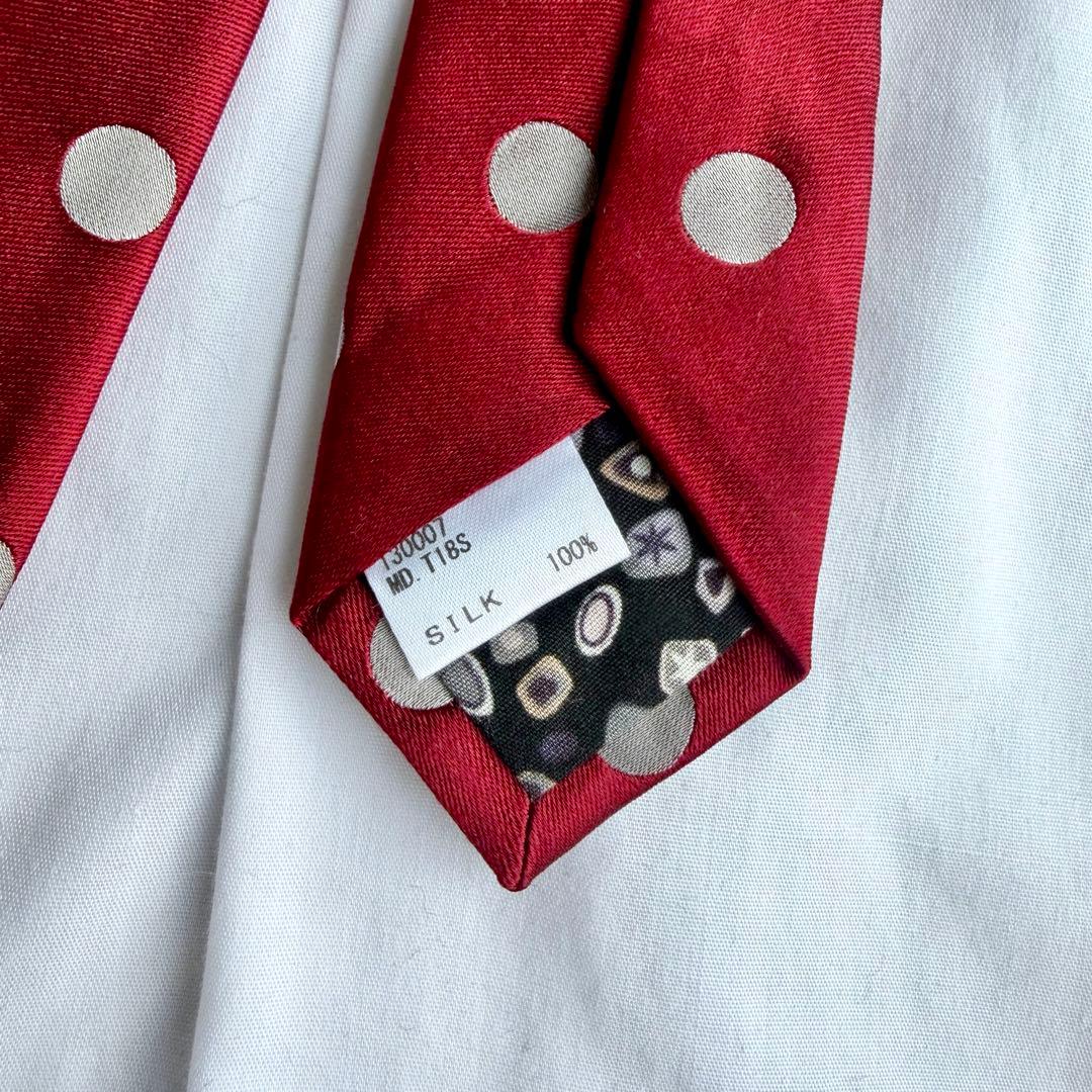 【美品】 ポールスミス 高級 ネクタイ ドット レッド グレー シルク 日本製