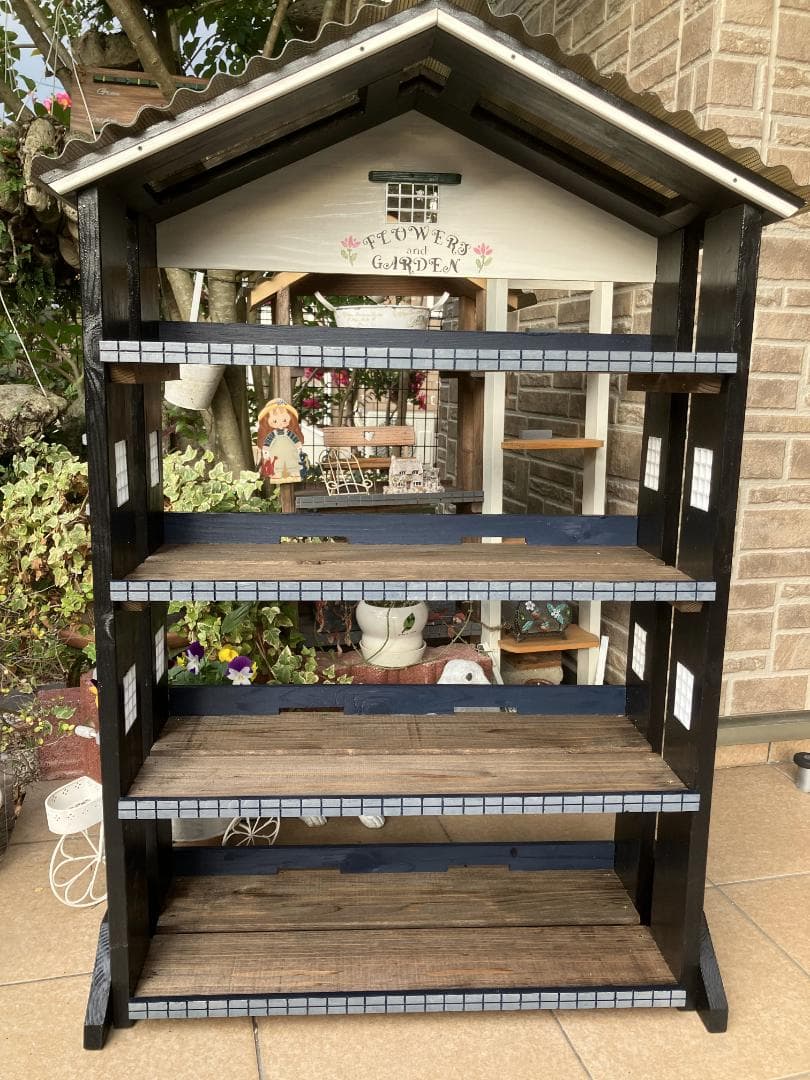 No9 sawa商品　三角屋根の簡単移動棚4段