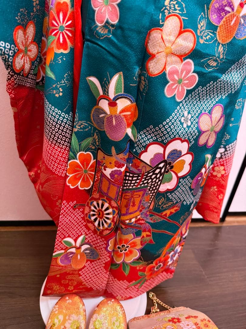 七五三 7歳　お着物　フルセット　グリーン