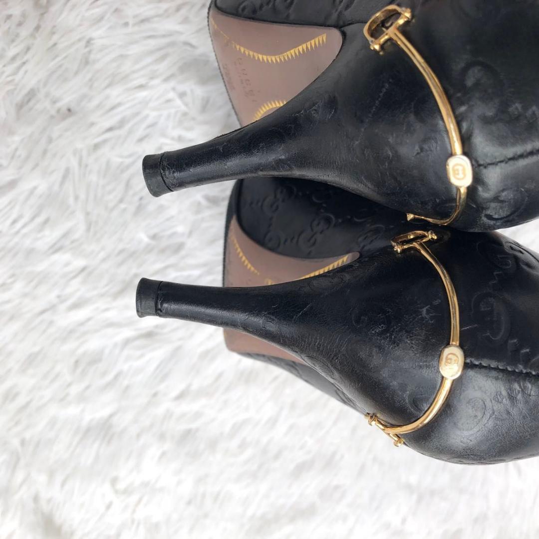 パンプス 23.5 黒 GUCCI グッチ GG シマ 本革 レザー ハイヒール