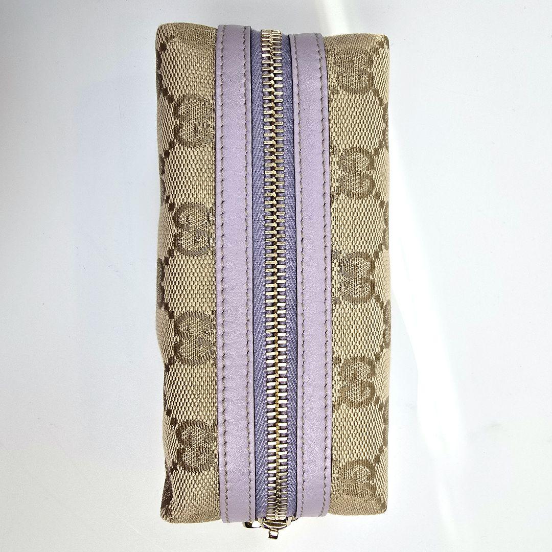 レア GUCCI GG キャンバス レザー ポーチ ハート引手 ゴールド