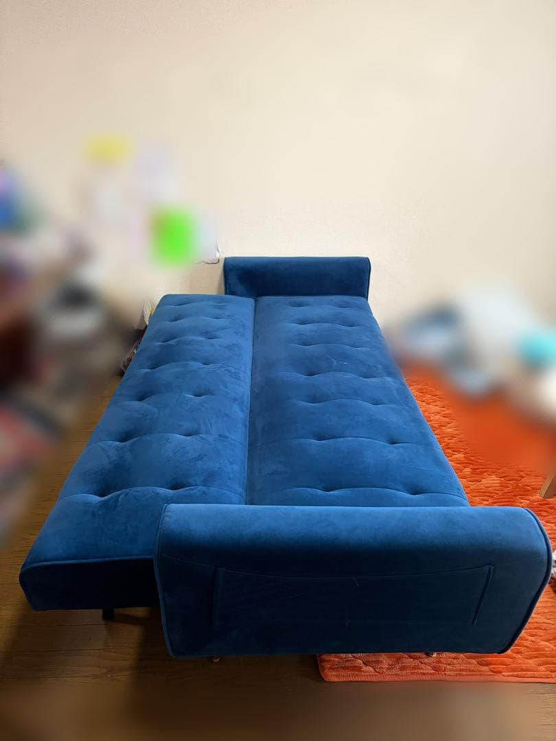 NOCE/ネイビーブルー ベルベット 3人掛けソファ