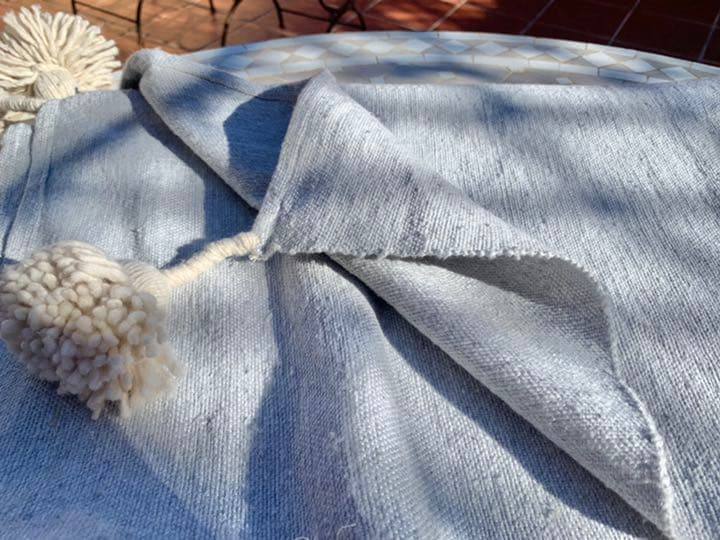 ポンポン　ブランケット　毛布　ラグ　pompom blanket ブルー　大