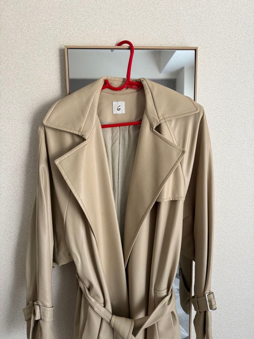 ジャケット・アウター 6(ROKU) FAKE LEATHER TRENCH COAT