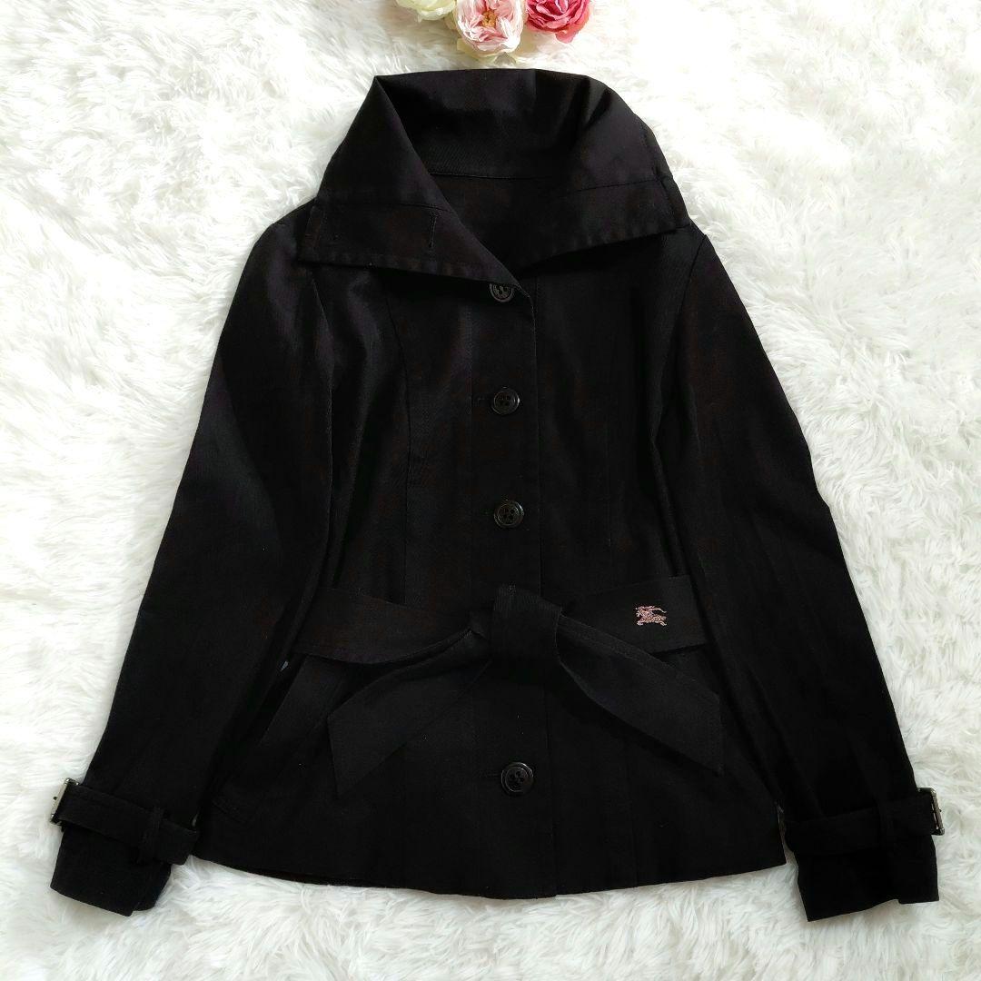 バーバリーブルーレーベル　トレンチ　コットンリネン　ショート　ホース刺繍　黒