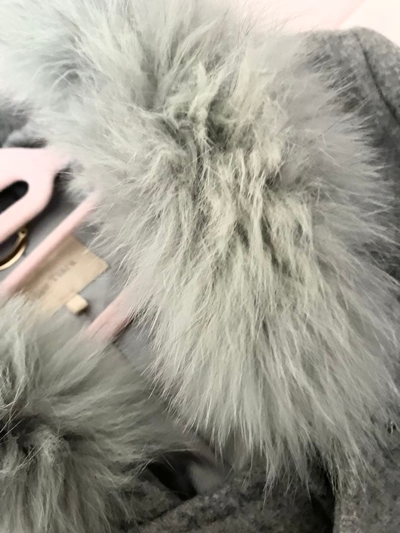 46♡フォックスファー付きダッフルコート　グレー