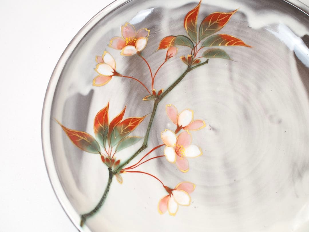 陶葊 陶あん 清水焼 京焼 大皿 8寸 24cm 5枚揃い 白掛五草花 共箱付き