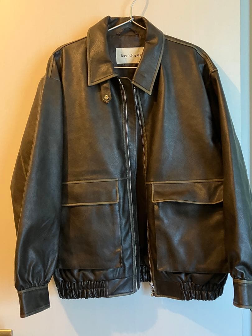 レイビームス　フェイクレザー フライト ジャケット　ブラウン　0サイズ
