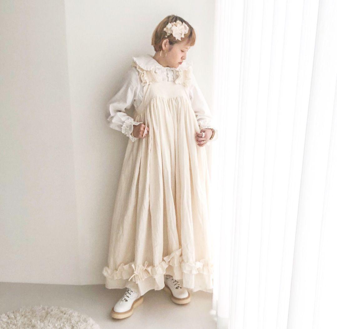 最終値下げyukahaseyama ワンピース　ナチュラル　コットンフリル付き