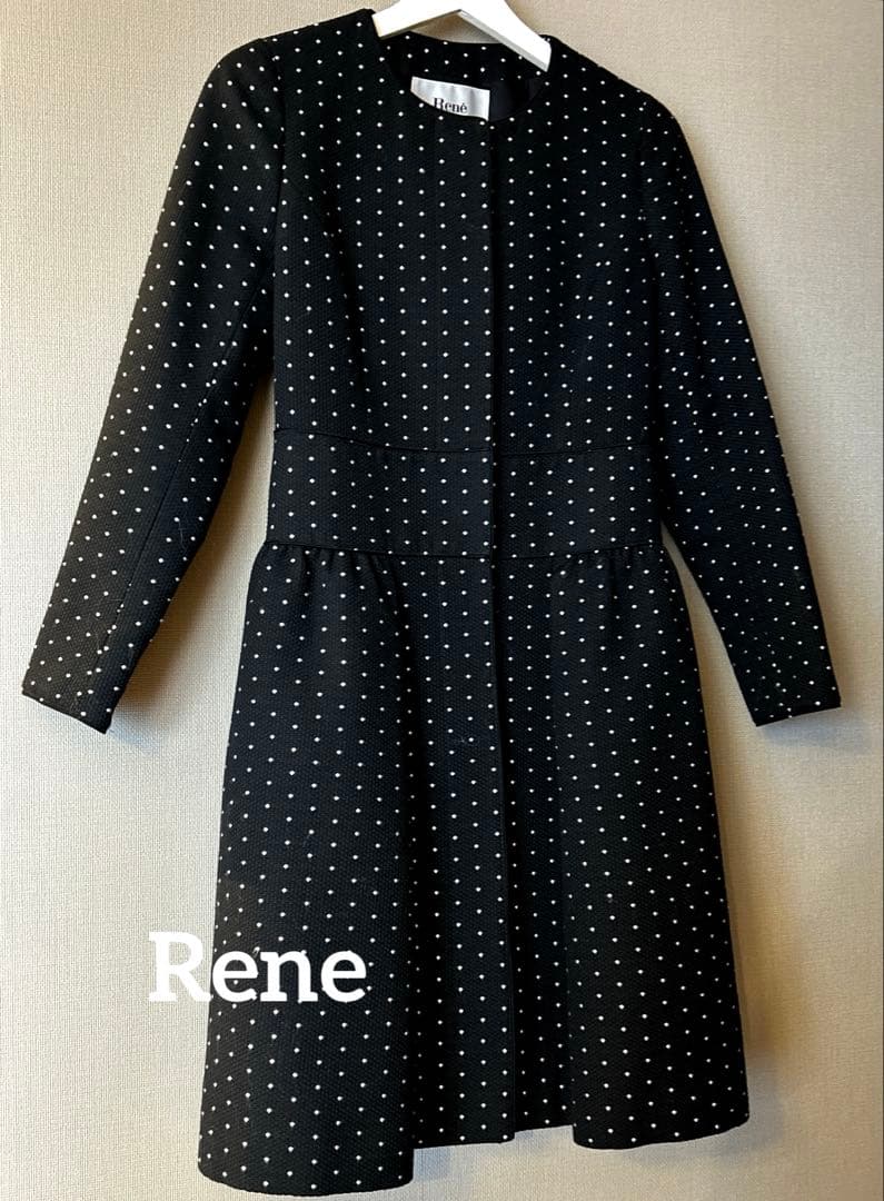 Rene ルネ ドット フィット＆フレア コートワンピース 上品 美シルエット
