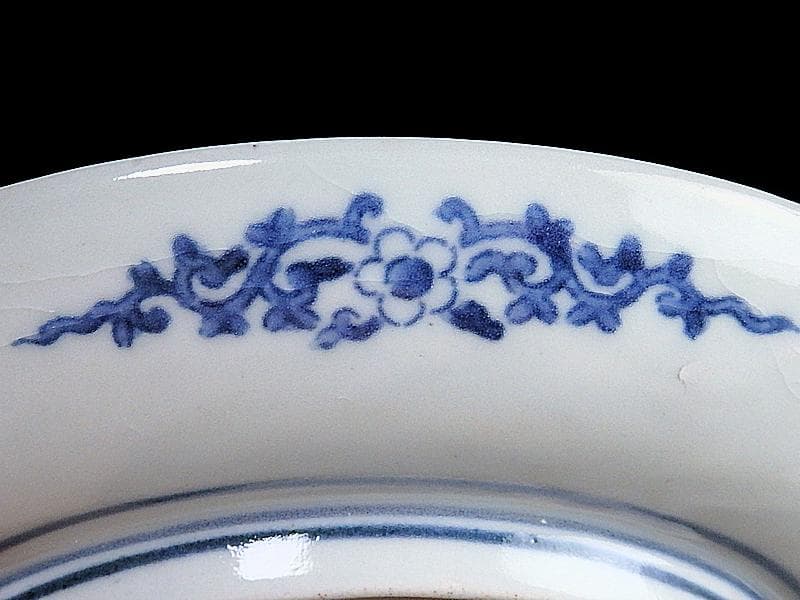 古伊万里　染付　型刷り印判　団龍紋に瓔珞紋の図　４寸半皿　D648AS-CBd