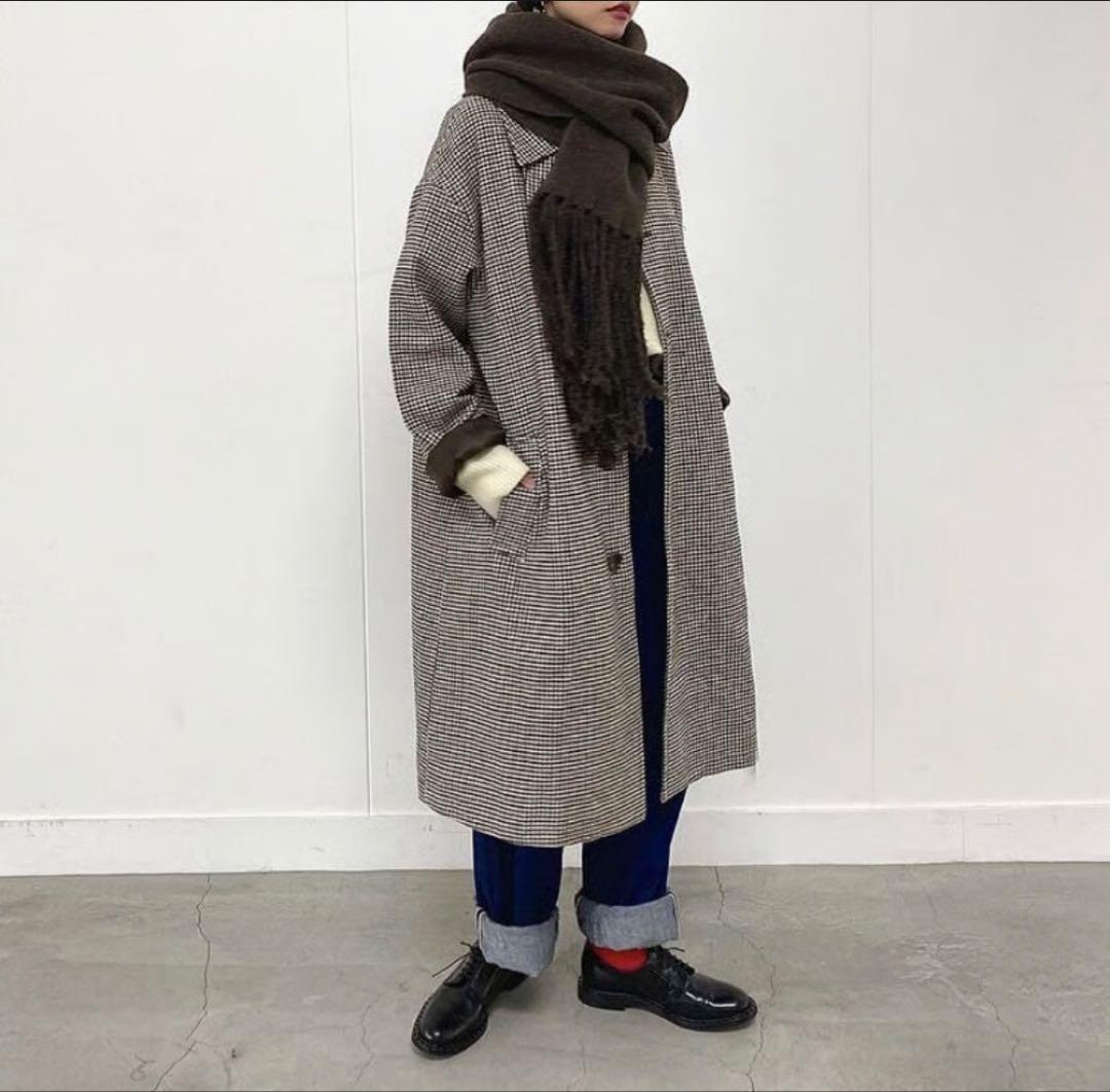 FASHIRU wool mix ステンカラーチェックコート