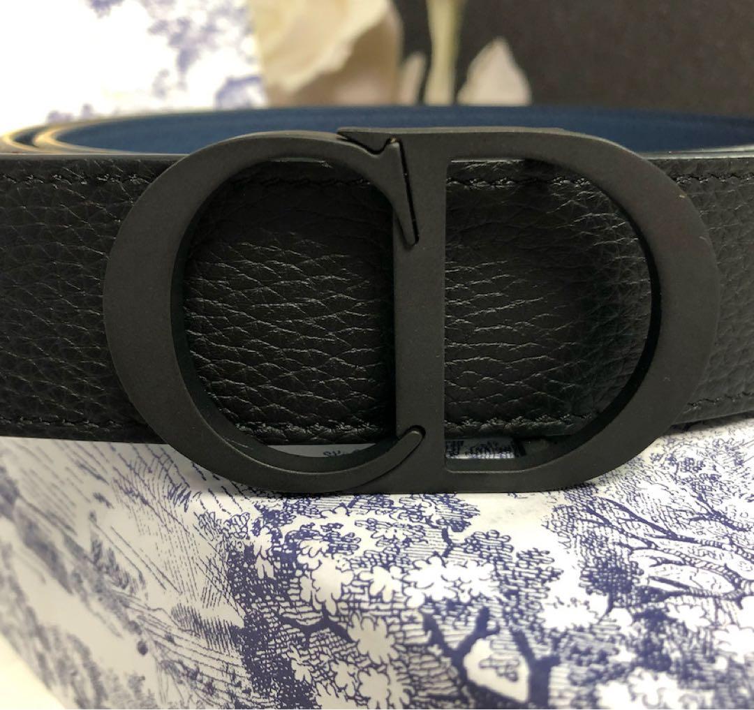 Dior CDバックル レザーベルト ブラック