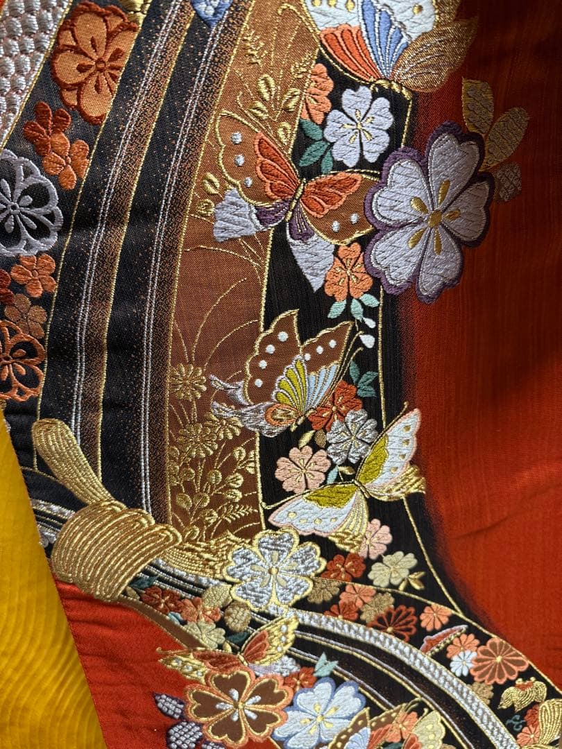 正絹振袖2着（赤系＆黄色系）★フルセット★金彩