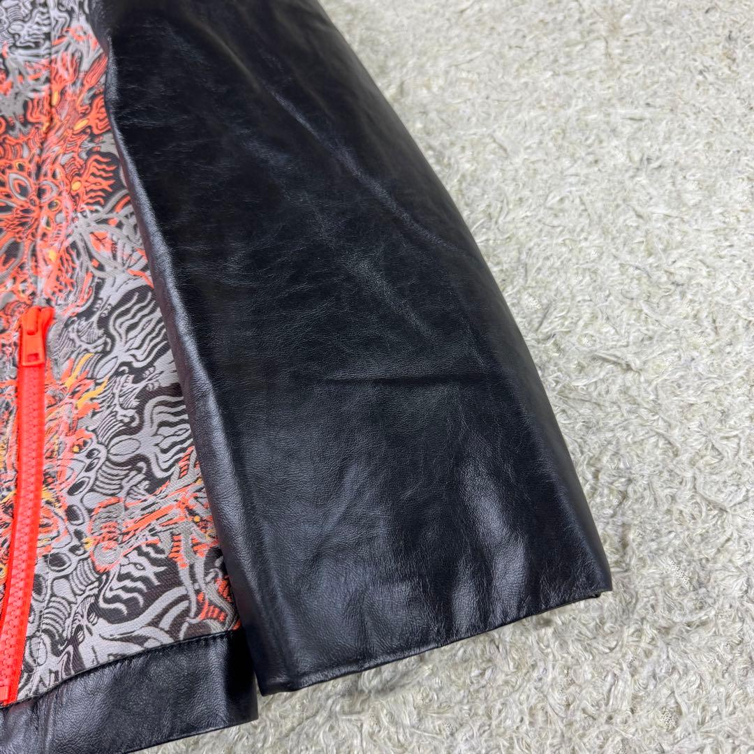 ヘルムートラング メダリオンジャカード ラムレザー 切替 ノーカラージャケット